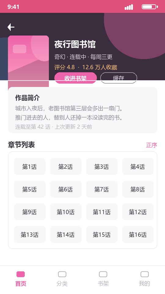 哔咔漫画的作品详情与章节列表示意